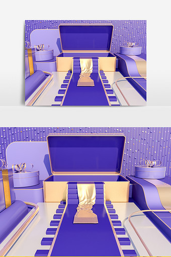 C4D紫色电商场景促销盒子场景（标准渲染图片