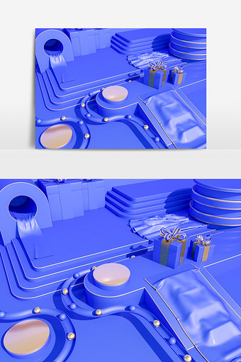 C4D蓝色礼盒电商场景模型（标准渲染）图片