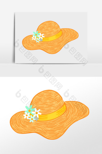 手绘夏季旅游黄色遮阳帽子插画图片