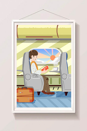 卡通扁平旅游出行旅行动车高铁插画图片