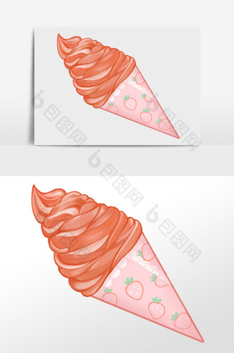 手绘夏季冷饮甜点红色蛋卷插画图片