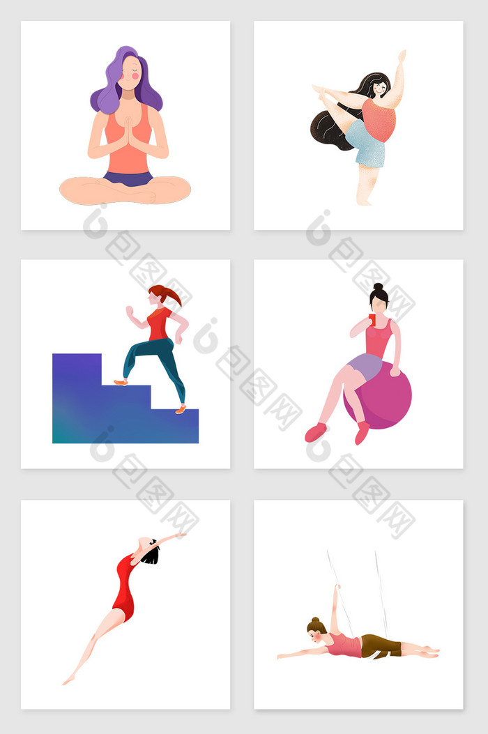 做瑜伽的女人套图插画图片图片