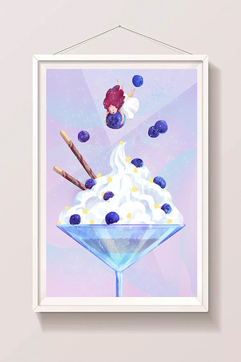 紫色冰凉一夏蓝莓冰淇淋美食插画图片