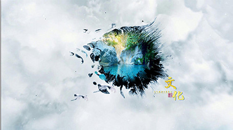 大气中国风云端仙鹤水墨风景AE图文模板