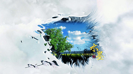 大气中国风云端仙鹤水墨风景AE图文模板