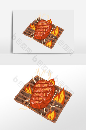 手绘美食美味烧烤烤牛排插画图片