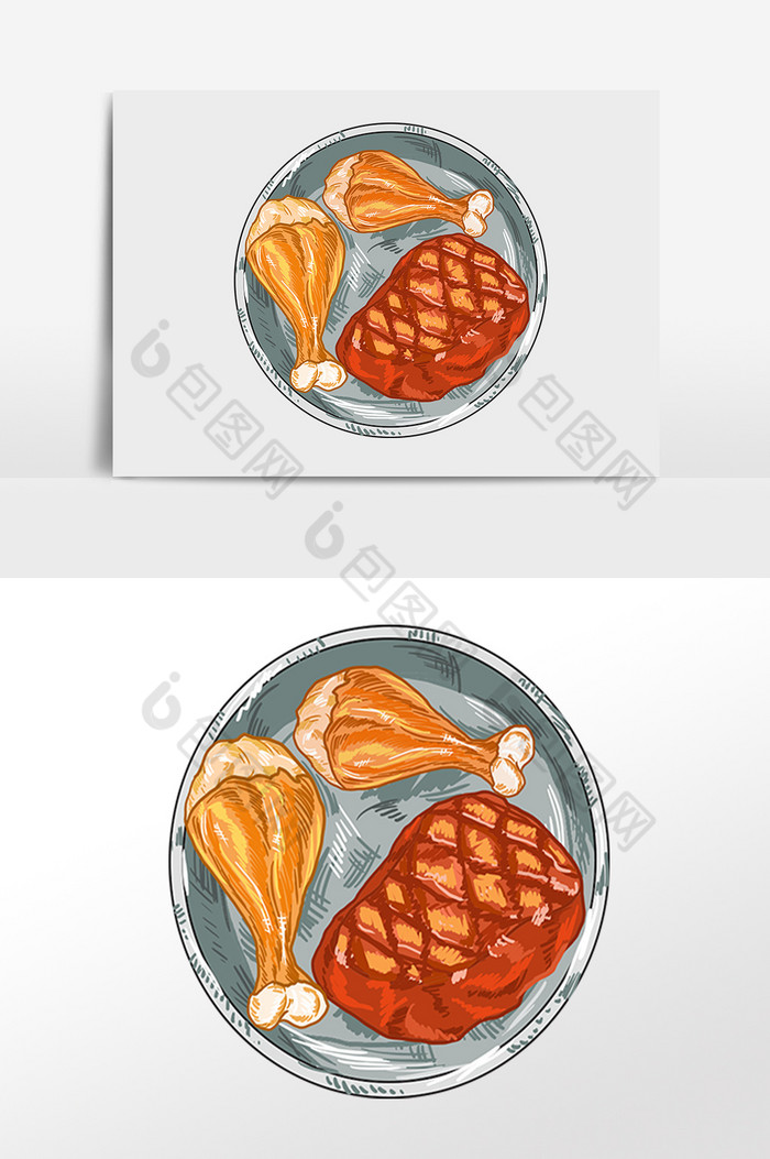 美味户外烧烤烤肉插画图片图片