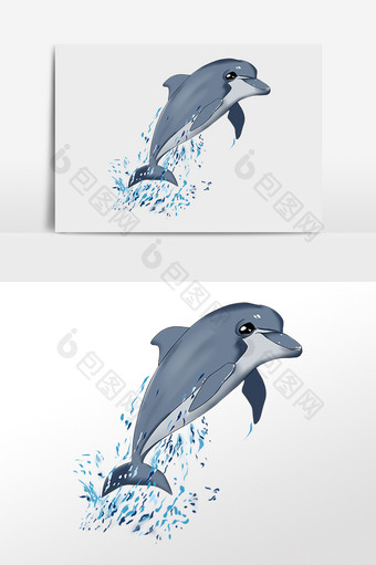 手绘海洋生物动物跳跃海豚插画图片