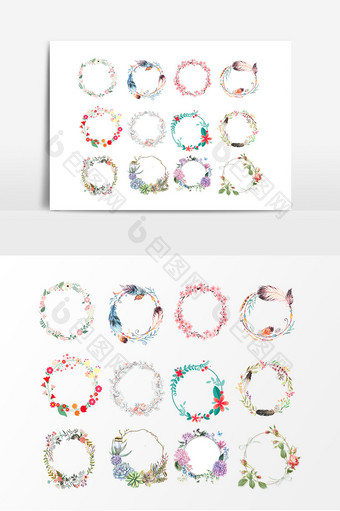 彩色植物花朵花环设计素材图片