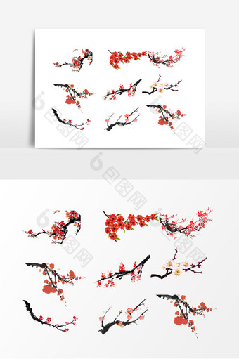 红色梅花树枝PNG素材图片