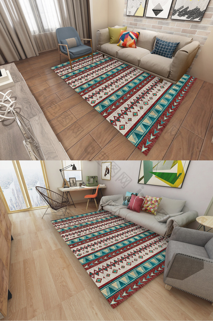 北欧摩洛哥风格花纹客厅卧室酒店地毯图案图片图片