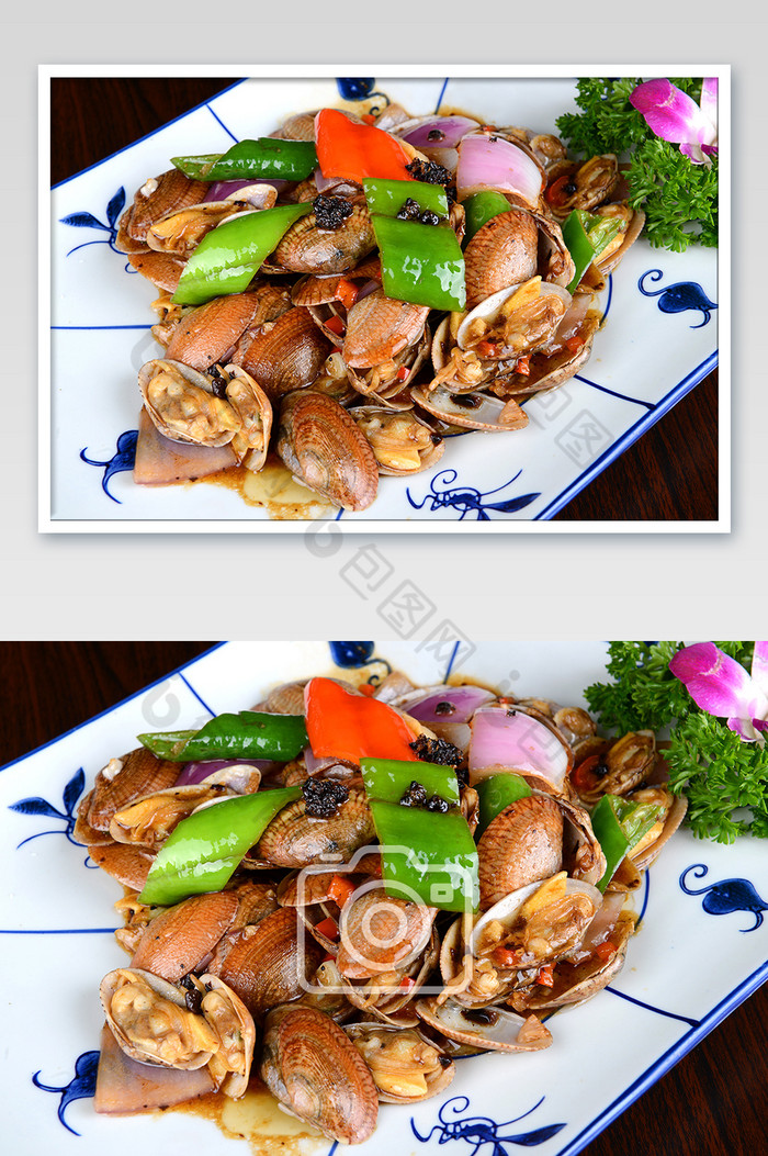 海鲜花甲炒菜摄影图图片图片