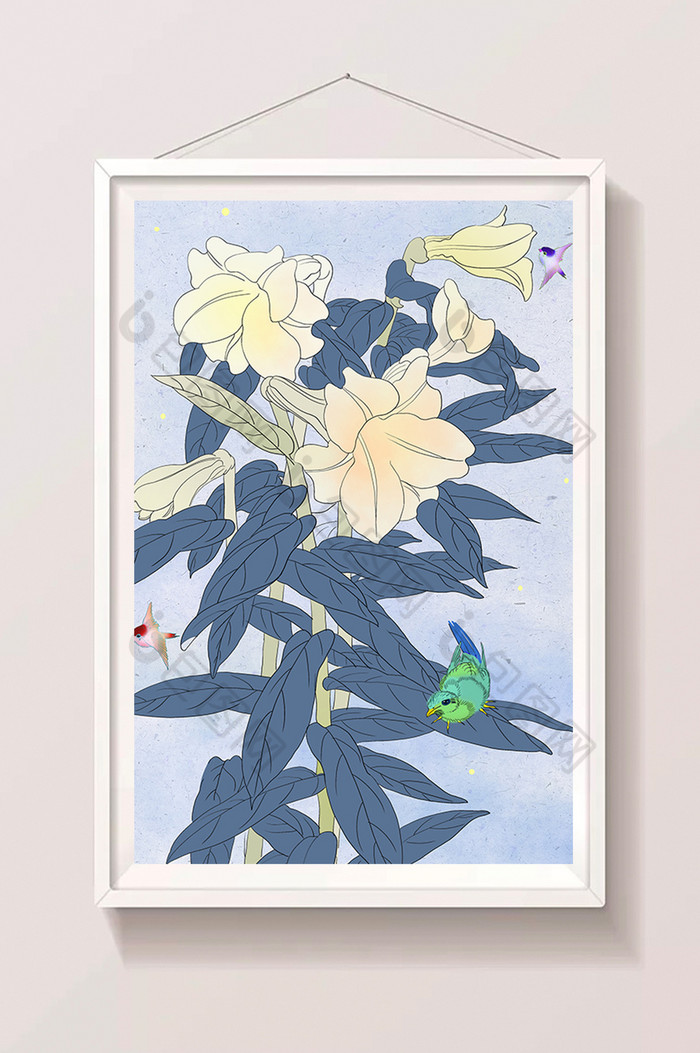 花鸟黄鹂蜂鸟兰花素雅装饰画图片图片