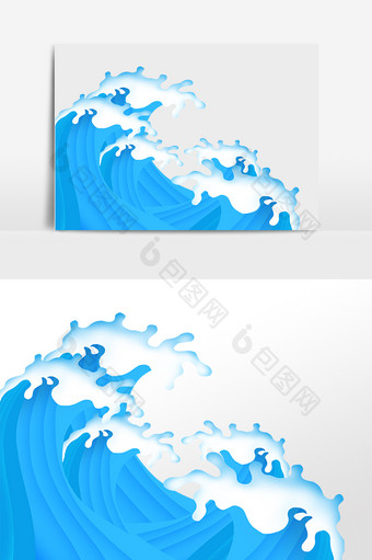 手绘海洋海浪浪花翻滚海水插画图片