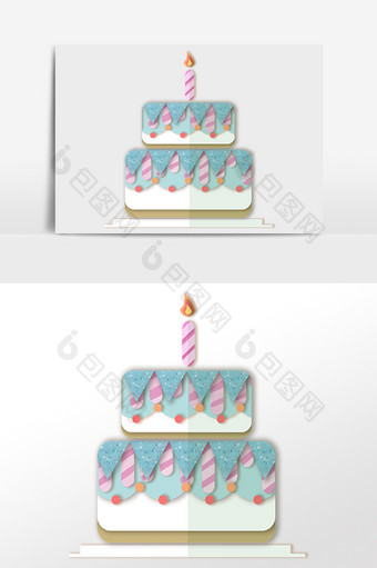 手绘庆祝生日甜点双层蛋糕插画图片