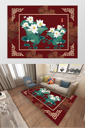 中国风牡丹花卉客厅卧室酒店地毯图案图片