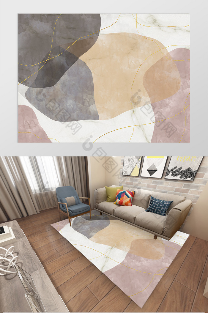 北欧风抽象线条色块客厅卧室地毯图案图片图片