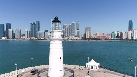 青岛城市风景航拍奥帆中心视频素材