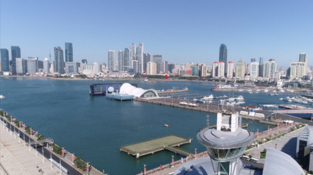 青岛城市风景航拍奥帆中心视频素材