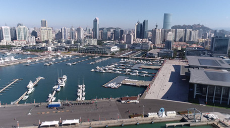 青岛城市风景航拍奥帆中心视频素材