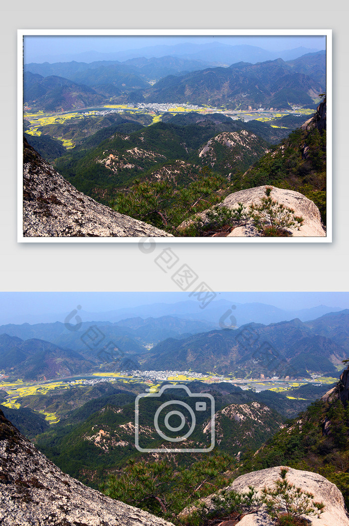 山顶俯瞰油菜花徒步旅行摄影图图片图片