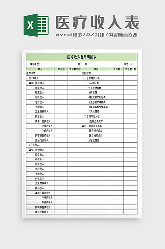 医疗收入费用明细表excel模板图片