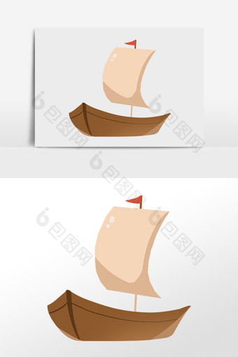 手绘大海旅游工具木质帆船插画图片
