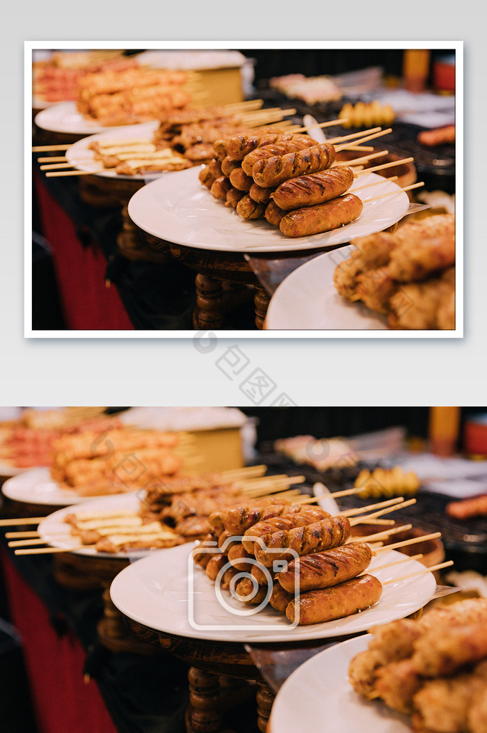 泰国曼谷夜市烧烤烤肠图片图片