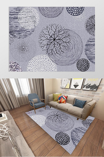现代北欧风抽象树几何图形客厅茶几垫地毯图片