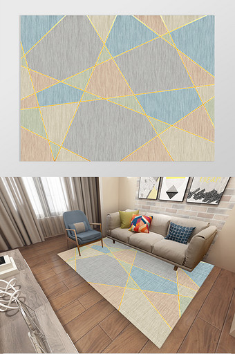 欧式时尚撞色几何地毯设计图片