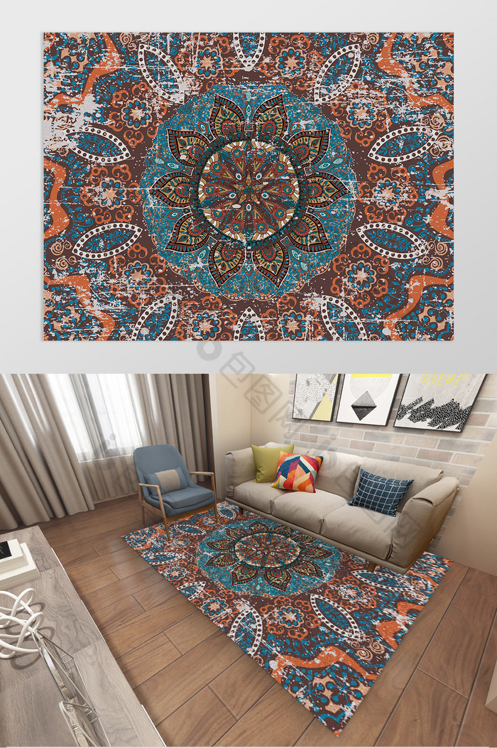 简欧高端美式复古花纹客厅地毯图案图片图片