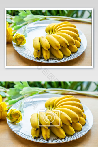 热带水果香蕉芭蕉黄色鲜明摄影图图片