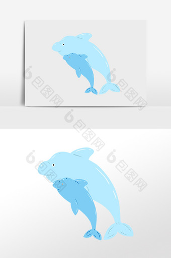 手绘海洋水生物卡通跳跃鲸鱼插画图片