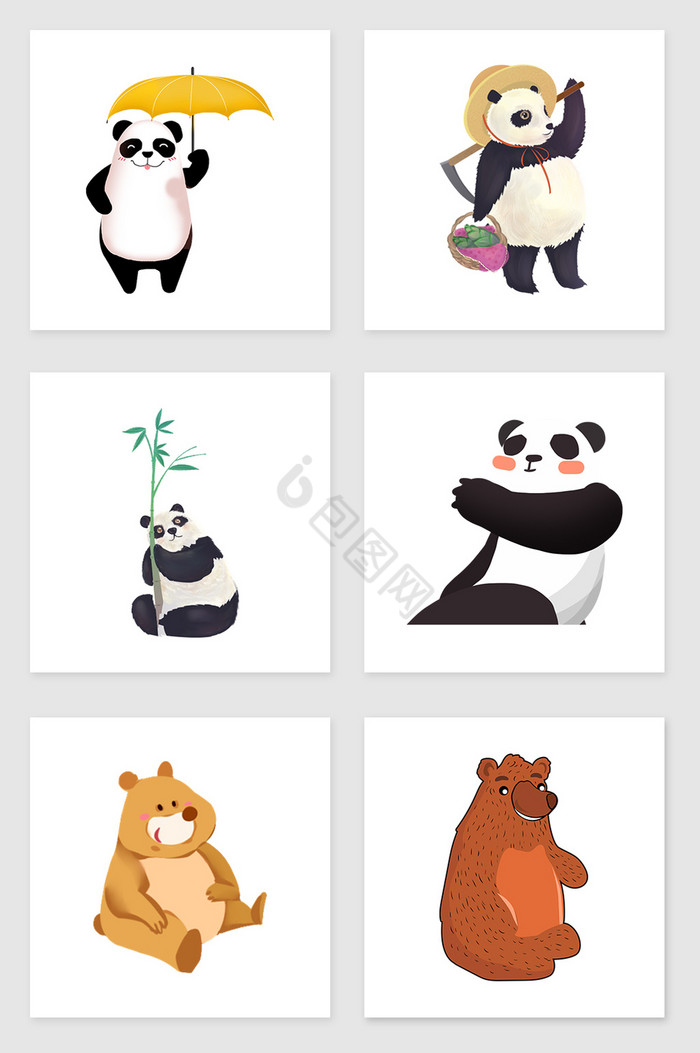 熊猫和熊套图插画