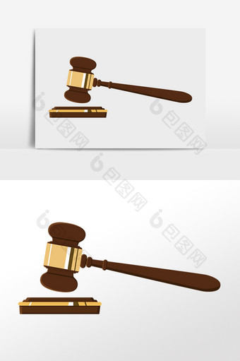 手绘法庭法度法官木质法槌插画图片
