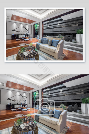轻奢优雅大气的新中式家居客厅摄影图片
