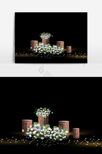 清新森系装饰木桩鲜花道具婚礼素材图片