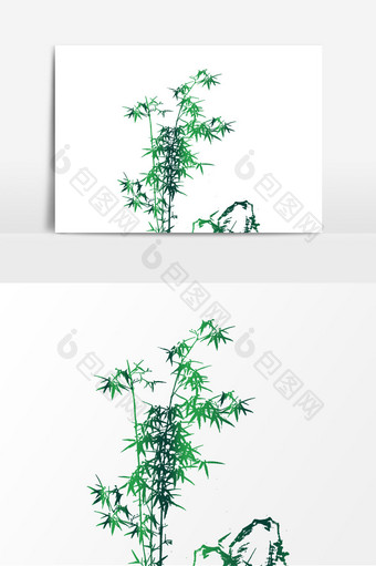 夏季绿色石头植物竹子元素图片