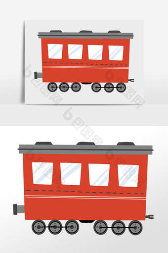 手绘卡通红色小火车车厢插画图片