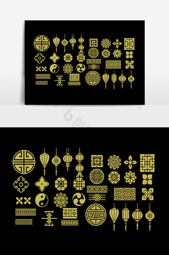 金色中国风灯笼花纹装饰素材图片