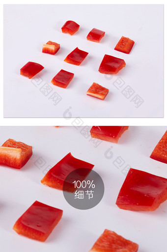 红辣椒丁方块美食家常菜白底图蔬菜摄影图片