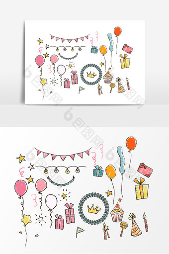 生日庆祝气球彩带礼物蛋糕装饰素材图片