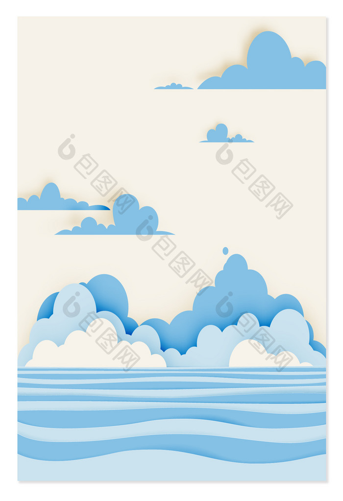 卡通剪纸风手绘大海天空旅游度假背景