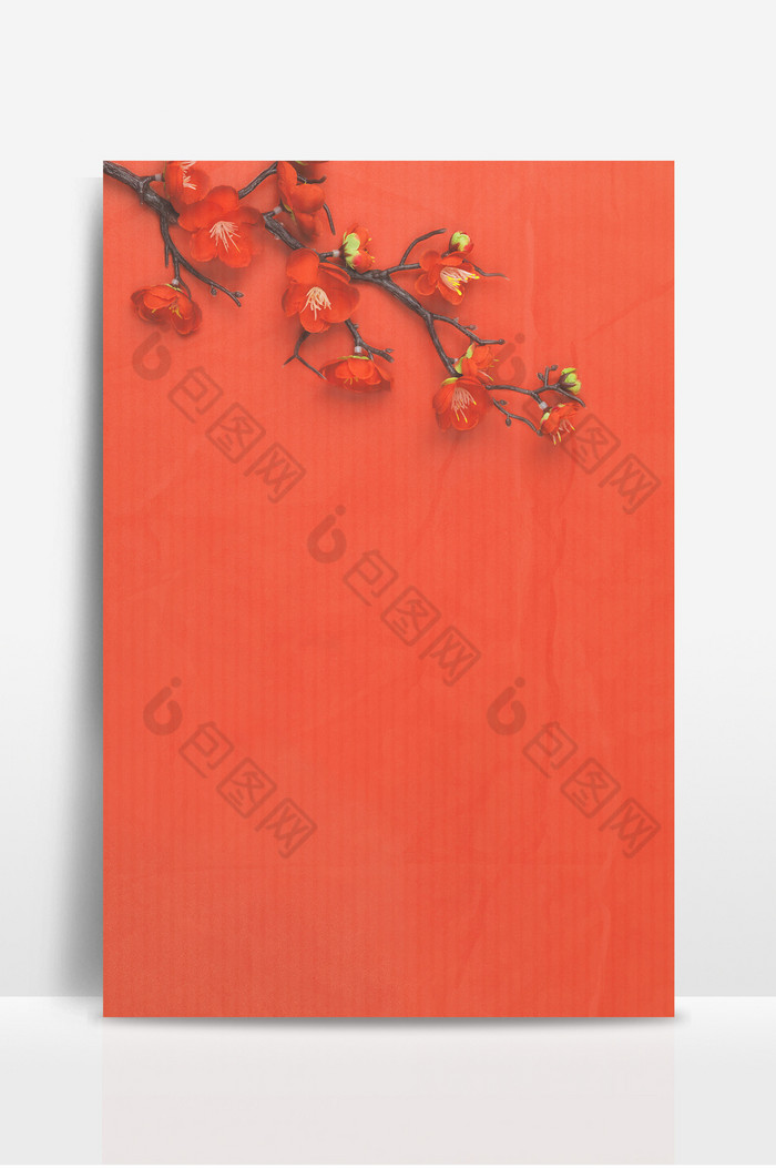 珊瑚橘纸张纹理花枝新中式图片图片
