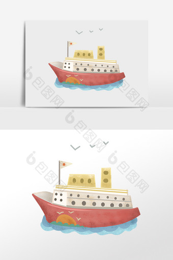 手绘航海交通工具日本游轮轮船插画图片