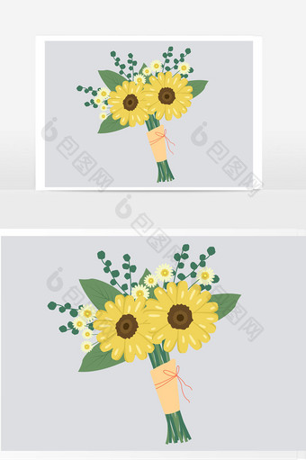 黄色太阳花花束矢量元素图片
