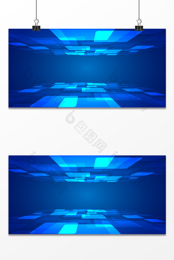 蓝色几何方块商务科技背景图片