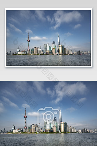 蓝色大气的上海外滩陆家嘴城市风光摄影图片
