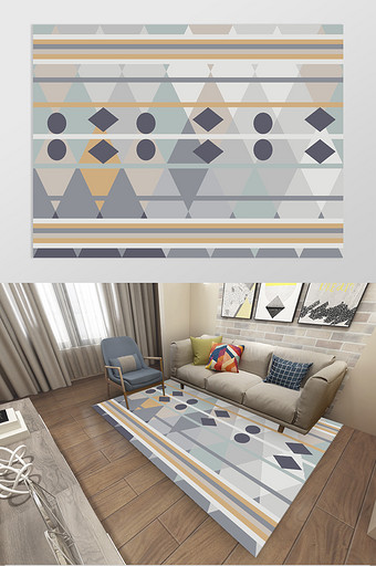 北欧三角线条圆形地垫地毯图案设计图片