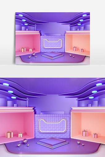 C4D紫色梦幻天猫电商场景模型（OC渲染图片